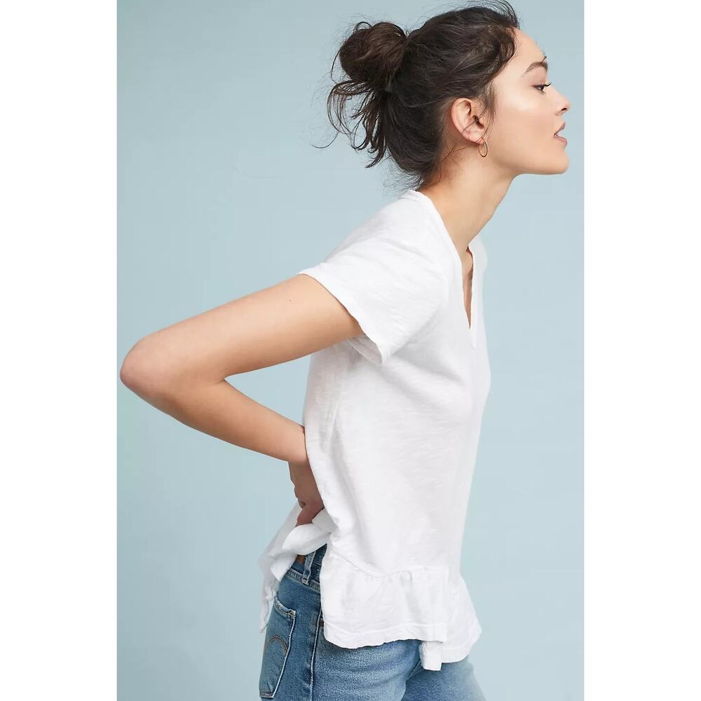 Anthropologie Left of Center Belmont Tie Back Peplum T Shirt XS Ruffle Slub Knit - Picture 12 of 14